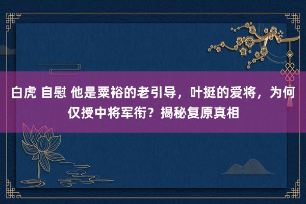 白虎 自慰 他是粟裕的老引导，叶挺的爱将，为何仅授中将军衔？揭秘复原真相